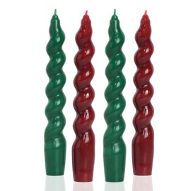 MAITREYA Christmas Candle Stick Short Taper Green red Candles Twisted Candles Set of 4 for Decoration Weddings Party Church-Unscented Dripless Candles 7.5inch(A-Red,Green)