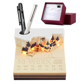 VOHESEA 3D Calendar 2025 Accessories - Magic Castle 2025 - Tear Off Pads & Sticky Notes - Desktop Ornament & Paper Sculpture - LED Weekly Calendar - Gift Idea