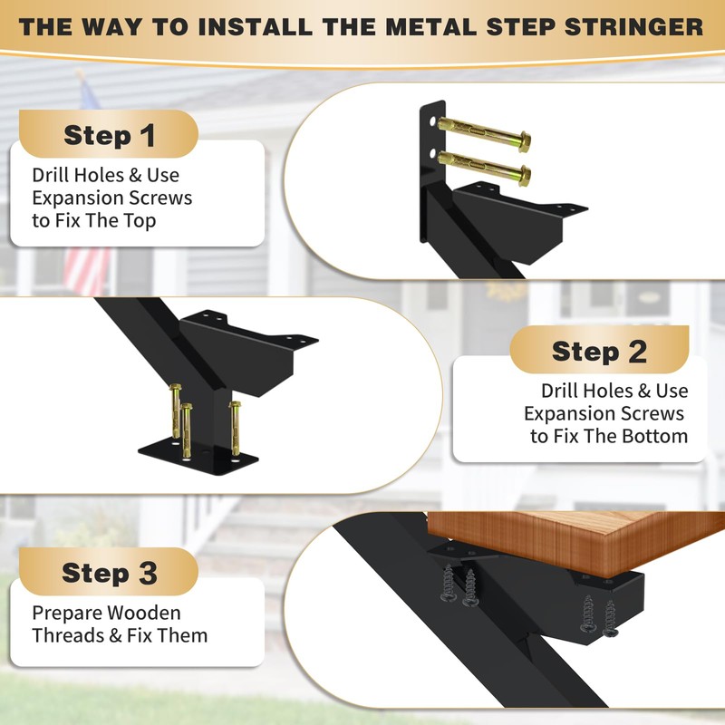 2 Pack Steel Stair Stringer, 4 Steps Stair Riser, Outdoor