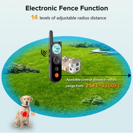 Wireless Dog Fence System - 25FT to 3500FT, Electric Fence for Dogs, Dog Shock Collar with Remote, 3 Safe Training Modes (Beep,Vibration, Shock), 185 Days Standby Time, LED Light, Waterproof
