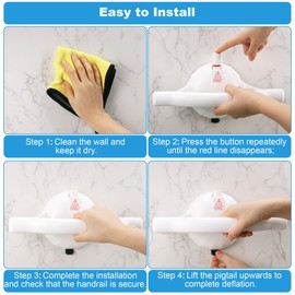 Zocipro Grab Bars for Seniors No Drilling Shower Handle with Suction Cup for Bathroom Grab Rail Shower with Vacuum Suction Cup and Colour Indicator for Bathroom, Pregnant Women, Children, Seniors