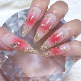 Rose Jungle Wedding Handmade Nail Tips - Stiletto / 장미 정글 웨딩 수제네일팁 - 스틸레토