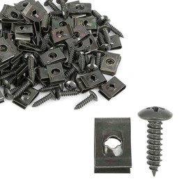 Partuto 50 Sets 4.2x16mm U Clip Screw Assortment Car Clips Fasteners with Screws for Bumper Dash Door Panel Interior Army Green Replacement