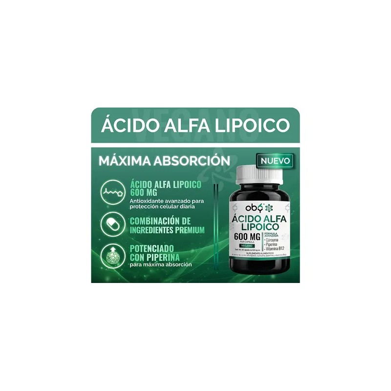 Acido Alfa Lipoico 600 mg con Curcuma, Piperina y Vitamina