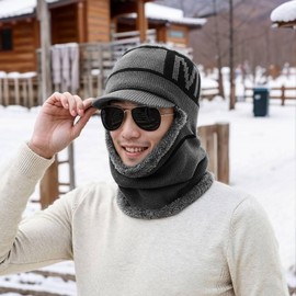 Winter Balaclava Hat Neck Warmer Face Cover Knit Hood M Hat Black