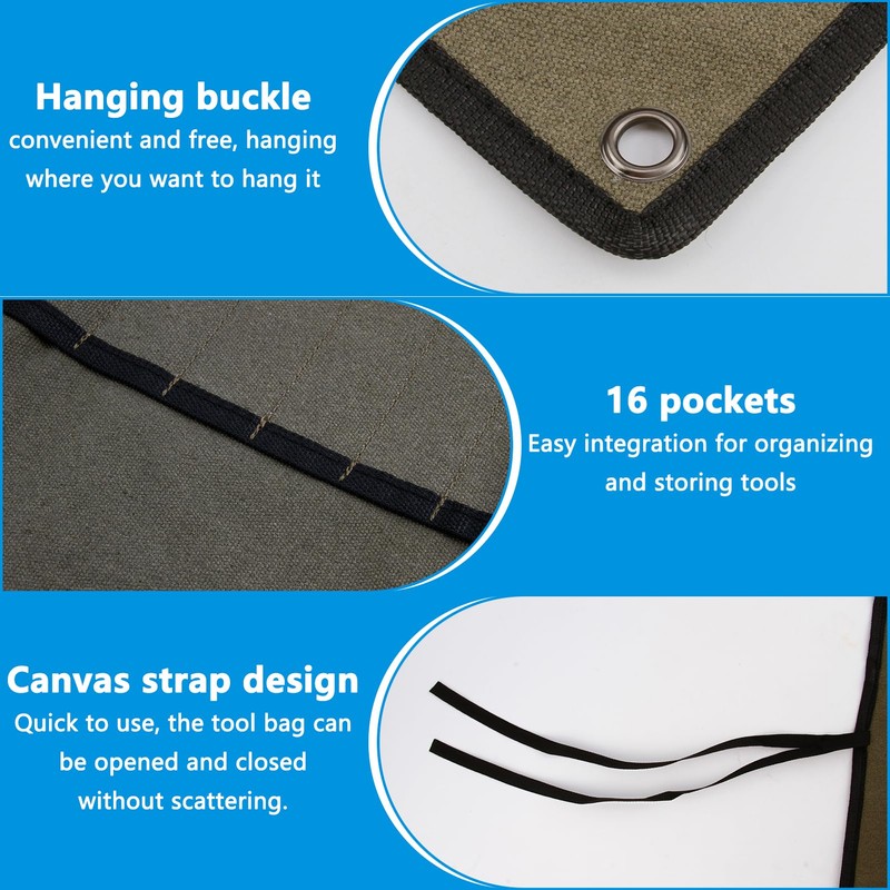 2 Piece Tool Roll Bag,Waxed Canvas Spanner Roll Bag,Spanner Organiser