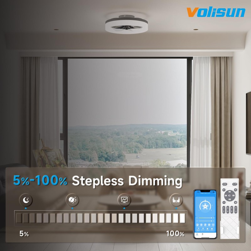 VOLISUN Low Profile Ceiling Fans with Lights and Remote, 15.7in