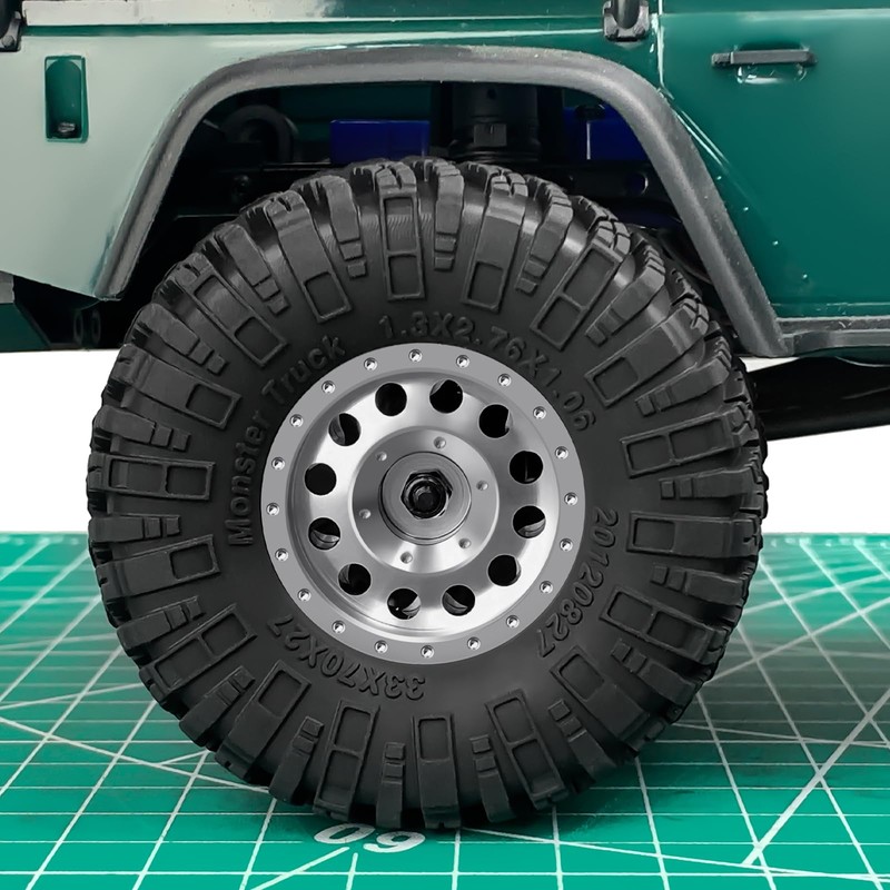 Zolikar 4Pcs 1.3" Beadlock Metal Wheels Rims Hub & Rubber