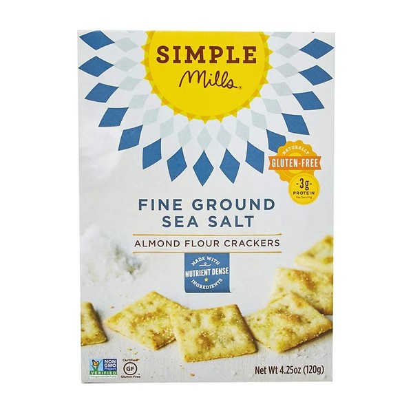 Simple Mills Almond Flour Crackers, Fine Ground Sea Salt, 4.25 oz (PACKAGING MAY VARY), Yellow