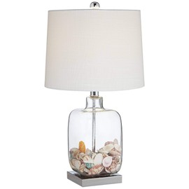 Coastal Accent Table Lamp 21.75" High Clear Glass Fillable Sea Shells White Drum Shade for Living Room Family Bedroom Bedside - 360 Lighting