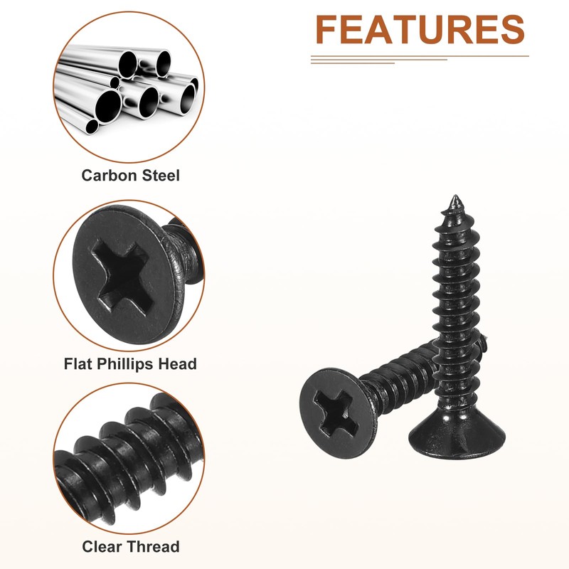 DTGN 100Pcs #6x3/4" Flat Head Wood Screws, Carbon Steel Phillips