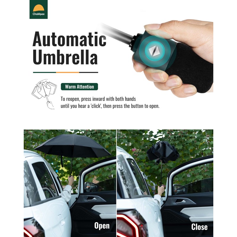 Chakipee Windproof Automatic Umbrellas, Lightweight Portable Umbrellas for Travel, Robust
