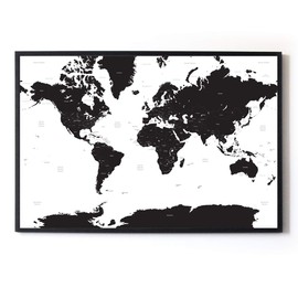 Large A1 White & Black Map of the World Travel Poster