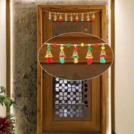 Decorative Toran Wall Door Hangings Artificial Golden Bells Beads Bandanwar for Main Door Entrance Window Temple Living Room New Year Home Decor Christmas Decorations Indoor(Size-46"X5")(Multicolor)