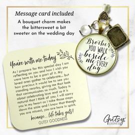 Memorial Wedding Bouquet Charm Honor Brother You Walk Beside Me Every Day Jewelry White Glass Pendant Choose Bead Color Frames Sentimental Keepsake Ties Bride's Flowers DIY Photo Template