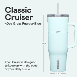 Corkcicle Cruiser Insulated Tumbler - Keeps Drinks Cold 20 Hours - Triple-Insulated Stainless Steel - Spill-Proof Lid - Summer Drinkware Gift - Keeps Drinks Ice Cold - 40 oz - Gloss Powder Blue
