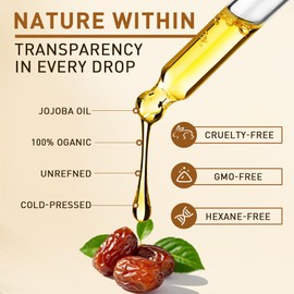 LABJD Organic Jojoba Oil 1.69 oz, 100% Natural Jojoba Oil for Hair, Skin, Face and Nails | Cold Pressed Unrefined, Glass Bottle, Hexane Free, Deep Moisturizing Body Oil