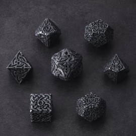KakapopoTCG Metal Polyhedral Dice Set Tarnished Black DnD Pathfinder Call of Cthulhu Rogue
