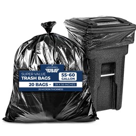 55 Gallon Large Trash Bags [39” X 56” – 20 Micron] 20 Black Contractor Garbage Bags | Heavy Duty Lawn Leaf Yard Waste Bags | 55-60 Gallon Extra Large Construction Industrial Plastic Trash Can Liners