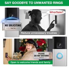 Metal Doorbell Cover No Soliciting Sign for House，Universal Fitting Doorbell Cover That Rotates From NO SOLICITING to DO NOT DISTURB,Flipable No Solicitors Sign for Ring Doorbell, Horizontal & Vertical Mode, Easy Installation，The Gift for Home Offices and Moms with Sleeping Baby.