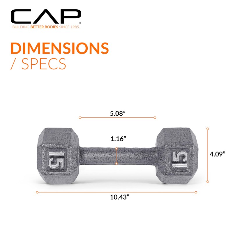CAP Barbell Cast Iron Hex Dumbbell, Pair, 15 lb