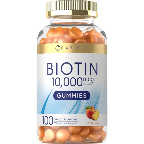Carlyle Biotin 10000mcg Gummies | 100 Count | Peach Flavor