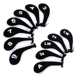 Hipiwe Number Print Golf Club Irons Covers Neoprene Zippered Driver Head Cover with Long Neck-Set of 12