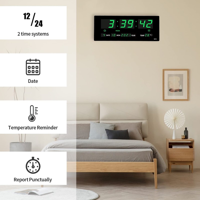 14.1 Inch Oversized LED Digital Wall Clock with Indoor Temperature,