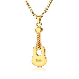 HUANIAN Stainless Steel The Guitar Urn Necklace for Keepsake Memorial Cremation Jewelry,Unisex,19.6" Chain