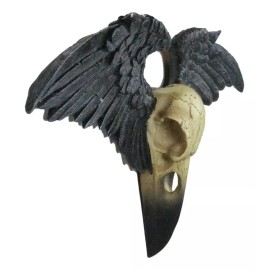 Ravenger Thanatos Raven Crow Skull With Black Angel Wings Wall Decor Plaque