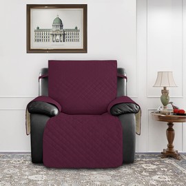 Easy-Going Waterproof Oversized Recliner Chair Sofa Cover with Pocket, 1-Piece Reversible Couch Cover for Recliner, Washable Protector for Dogs (Oversized Recliner, Wine/Beige)