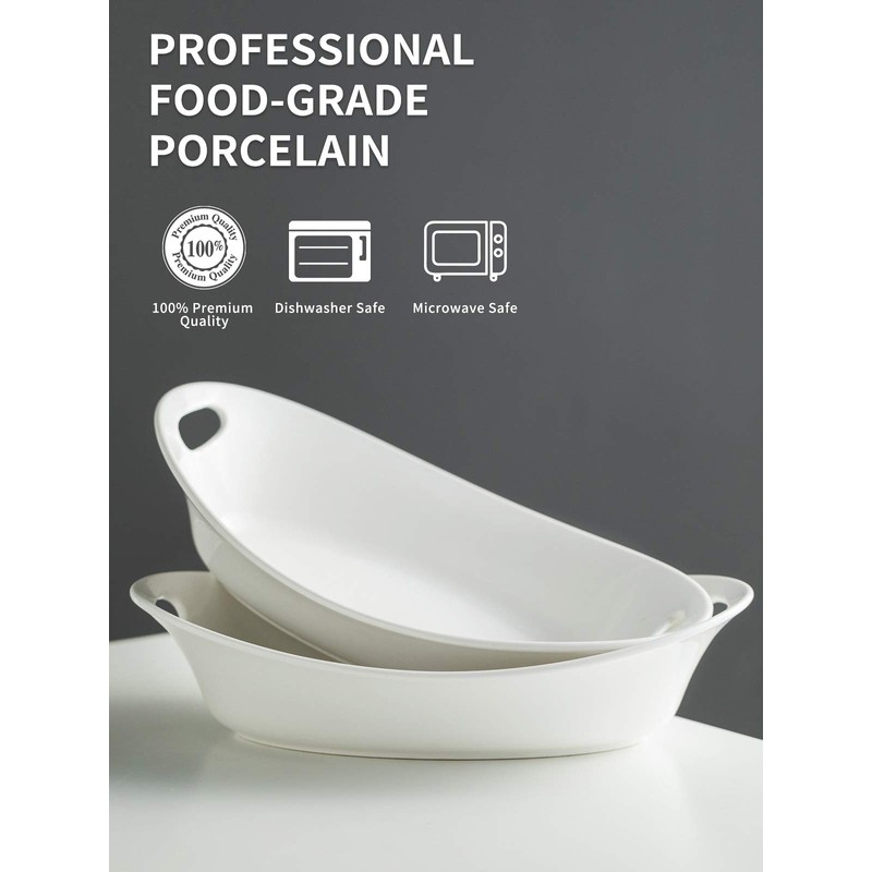 YHOSSEUN Large Serving Bowl with Handles, 1.5 Quarts Oval Serving