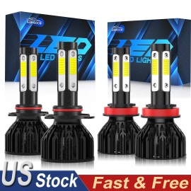 AUIMSOCO 9005 H11 LED Headlight KIT Combo Bulbs 6000K High&Low Beam Super Bright White