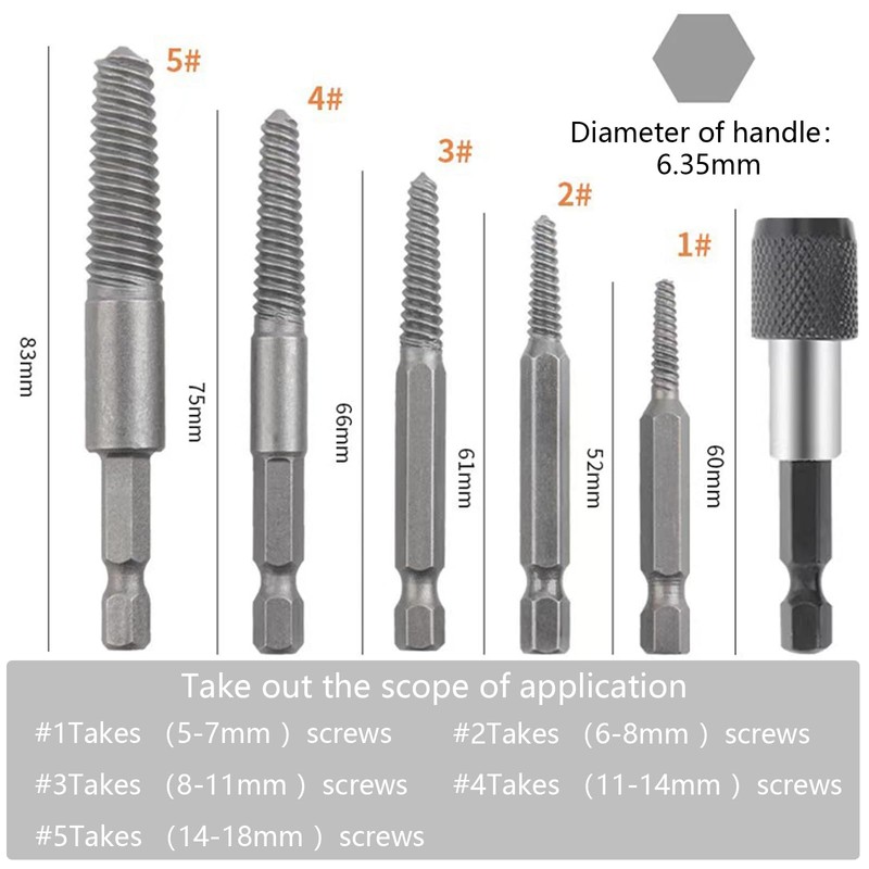 Wjelet 1/4" Hex Shank Screw Extractor, Damaged Screw Extractor Set,