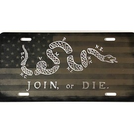 Laser US Flag & Diamond Etched Join Or Die Car Tag Vanity Front License Plate