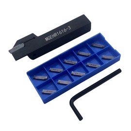 zouzmin 1pcs Lathe Grooving Tool Holder Grooving Cut-Off Tool Holder MGEHR1616-3 with 11pcs MGMN300-M Indexable Carbide Grooving Inserts(MGEHR1616-3+MGMN300)