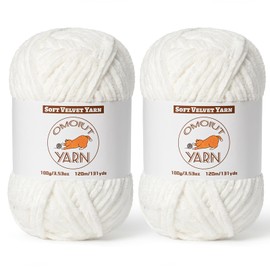 2 Pack White Fluffy Velvet Yarn for Crocheting,Chunky Chenille Baby Blanket Yarn for Crochet,Soft Fuzzy Puzzle Yarn for Knitting,(100g/3.53oz Each) Bulky Thick Amigurumi Crochet Yarns