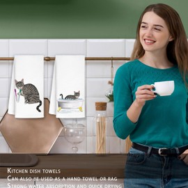 Jvpke Funny Gray Black Cat Decorative Towel Hand for Bathroom Kitchen Set of 2, Cat Gifts for Women Men, 16x24 in