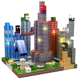 YUNGOWN 150 PCS Magnetic Blocks Building Toys Set, Spider Toys Light Up Magnetic Building Blocks for Boys Girls Ages 3+, 1 Inch Magnet Cubes STEM Sensory Construction Toy City Themes