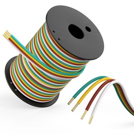 GOFOWRK 100FT Trailer Wiring Harness Kit, 14 Gauge 4-Way Bonded Wishbone Color-Coded Trailer Wire Spool for Rewiring Boat, RV, Marine, Camper, and Lights (Green, Yellow, Brown, White)