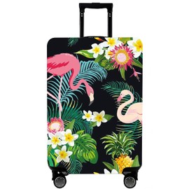 WUJIAONIAO Travel Luggage Cover Baggage Suitcase Protector Fit for 18-32 Inch Luggage (L (for 25-28 inch luggage), Flower flamingo)