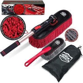 Car Duster Kit, Loop End, 3 Pcs | Telescoping handle for truck or RV. Threaded head traps pollen without water, do not wash. Dash brush & bag included.