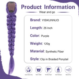 Purple Braiding Ponytail Hair Extension, 26In