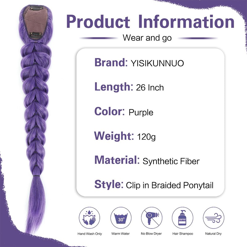 Purple Braiding Ponytail Hair Extension, 26In