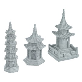 Angoily 3 Pieces Japanese Stone Lantern Asian Decorative Figures Pagoda Statue Mini Oki Gata Lantern Zen Garden Decorative Figure Stone Figures Sculpture Miniature Ornament for Pond Micro Landscape