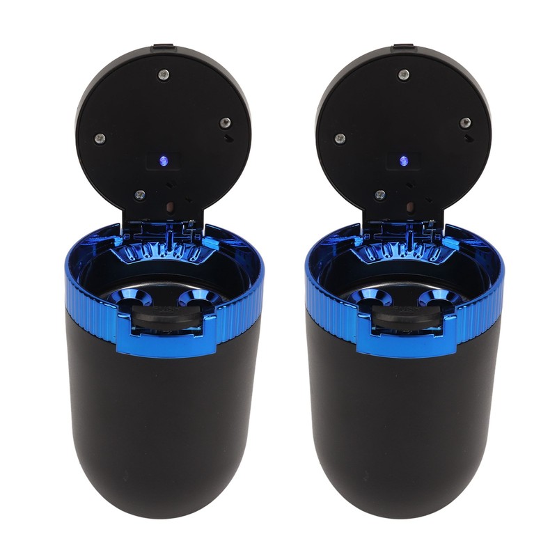 2Pcs Car Ashtray with LED Blue Light Portable Removable Car