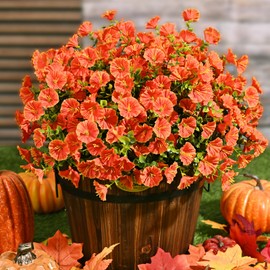 Waipfaru Fall Flowers Artificial for Decoration, 12 Bundles Fake Mums, UV Resistant Artificial Petunias Plants for Outdoors, Home Decor Planter Porch Decoration, Pot Not Include, Orange