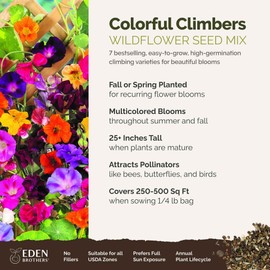 Eden Brothers Colorful Climbers Flower Mixed Seeds for Planting, 1/4 lb, 120,000+ Seeds with Morning Glory, Sweet Pea | Attracts Pollinators, Plant in Spring or Fall, Zones 3, 4, 5, 6, 7, 8, 9, 10
