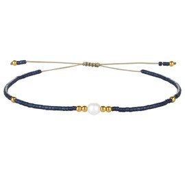 C·QUAN CHI Strand Bracelet for Women Handcrafted Miyuki Beads Pearl Bracelet Inelastic Slip Knot for Adjusting Fashion Casual Jewelry Set OOTD (Black)