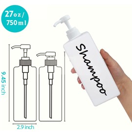 21oz Shampoo and Conditioner Dispenser (Set of 3) Modern Refillable Shampoo Pump Bottles for Shower Soap - Empty Shampoo Conditioner Body Wash Dispenser Set - Stylish Permanent Labels - for Bathroom